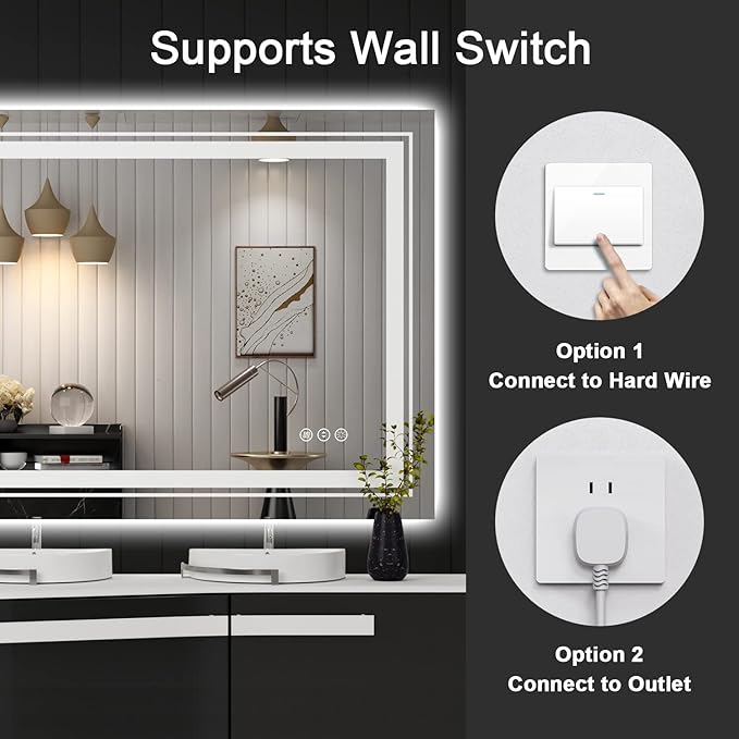 71x31 LED Bathroom Mirror with Front and Backlight, Dimmable Lighted Bathroom Vanity Mirror with Anti-Fog, Memory Function,Tempered Glass(Horizontal/Vertical)