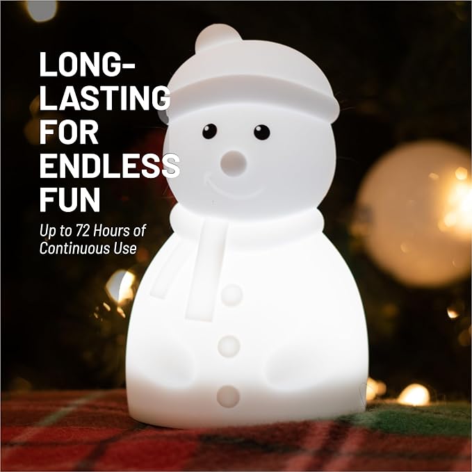 Lumipets Junior Snowman Night Light, Soft Silicone Material, 8 Soothing Colors, Cordless, Easy Control, Portable