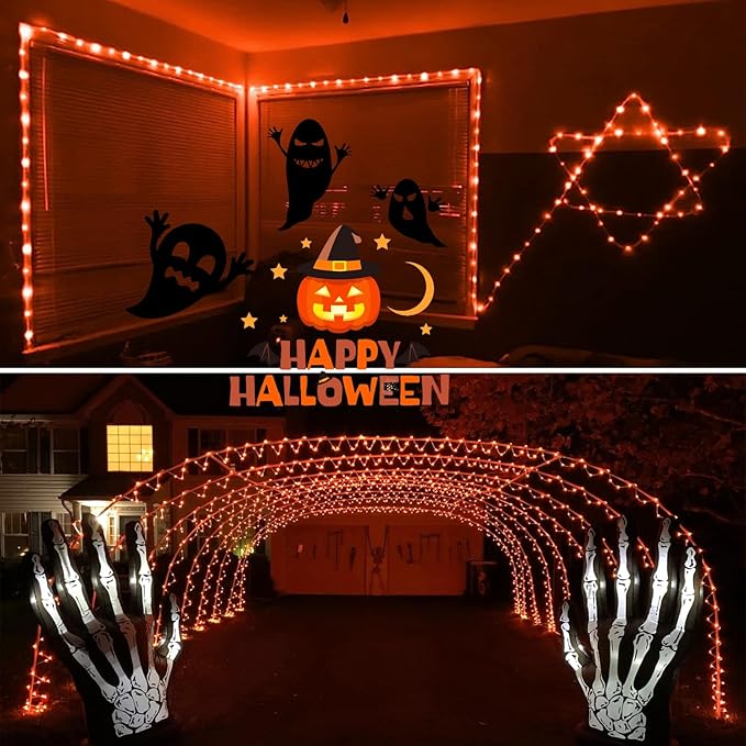 JMEXSUSS 2 Pack Orange Rope Lights Battery Operated Halloween Lights Outdoor Waterproof, Each 33 ft 100 LED Battery String Lights with Remote, Orange Light for Balcony Garden Halloween Decor