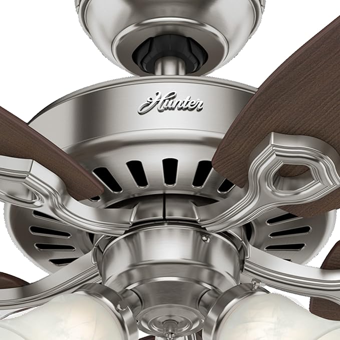 Hunter 52 inch Indoor Ceiling Fan with LED Lights - Ceiling Fan with Pull Chain, For Bedroom or Living Room, Standard Mount, No Remote, 5 Blades, Includes Bulbs - Builder Plus 53237, Brushed Nickel