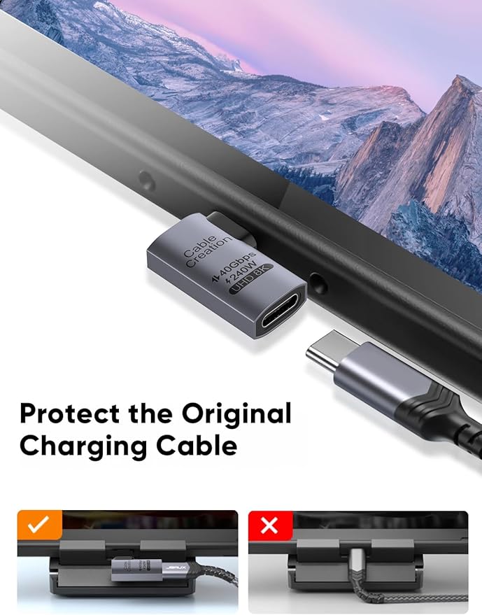 CableCreation Right Angle USB C Adapter 2 Pack, USB C Male to Female 90 Degree Adapter 80Gbps 240W Compatible with Thunderbolt 4, USB 4, Notebook, PC, Tablet, Phone and More, Right Angle