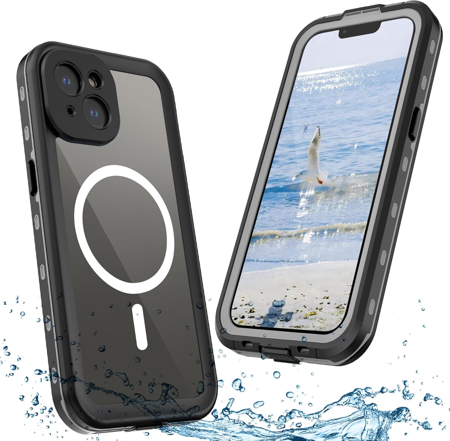 Full Body Case for iPhone 15 Plus 6.7 Inch, Waterproof Anti-Scratch Clear Magnetic Rugged Protector, Black-Gray