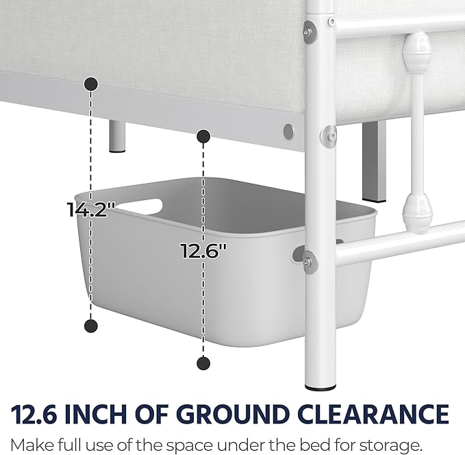 Yaheetech Classic Metal Platform Bed Frame Mattress Foundation with Victorian Style Iron-Art Headboard/Footboard/Under Bed Storage/No Box Spring Needed/Twin Size White