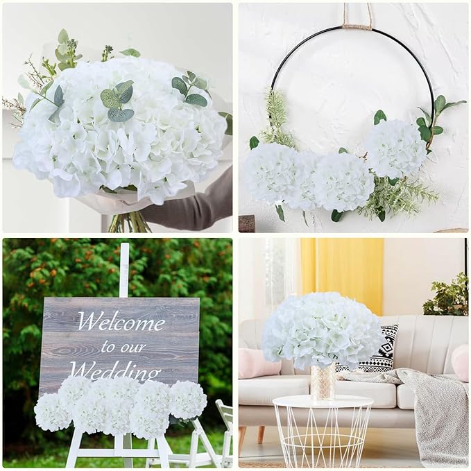 AVIVIHO Hydrangea Artificial Flowers Bulk (Not Squished,Realistic) 10pcs White Fake Hydrangeas Silk Flowers with Stems for Home Wedding Party Table DIY Project Floral Bouquet Garlands Decoration