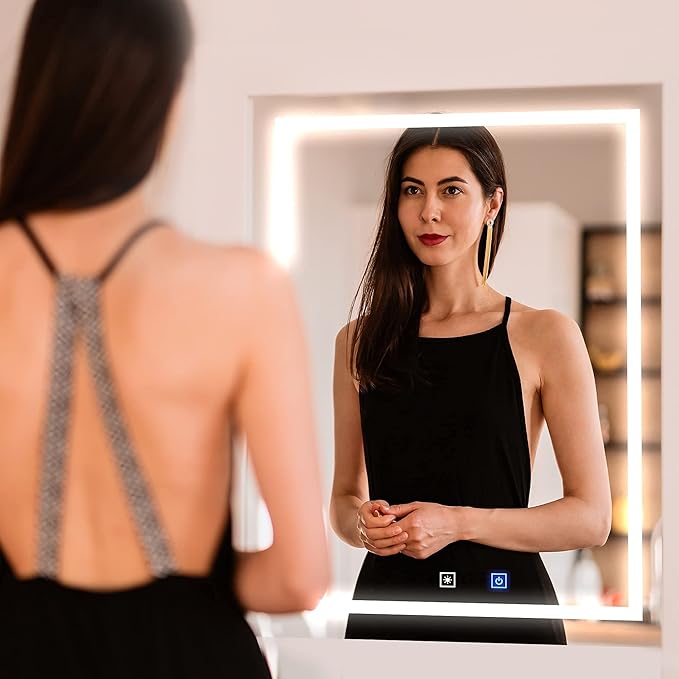 Bathroom Vanity LED Mirror for Wall with Anti Fog, Dimmable Touch Button, Adjustable Color Temperature, Memory Function 30"x40" by Fab Glass and Mirror
