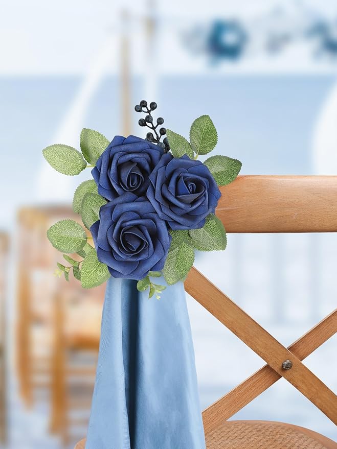 MACTING Artificial Flower Roses 60PCS Real Touch Fake Flowers with Stem Navy Blue Foam Roses for DIY Wedding Bouquet Table Centerpieces Party Holiday Home Indoor Outdoor Spring Mothers Day Decorations