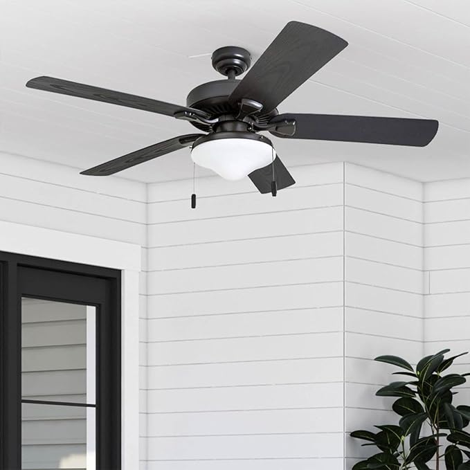 Honeywell Ceiling Fans Belmar 52 Inch Ceiling Fan With Light, Indoor/Outdoor Ceiling Fan with Pull Chain, LED Tri-Mount 5 Blade Design, ETL Damp Rated, Bronze (50512-01)