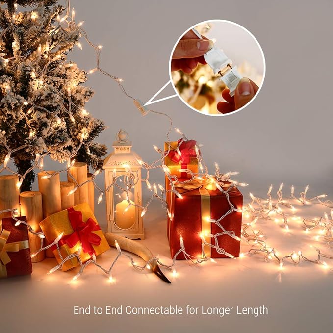 Brizled Clear Christmas Lights, 300 Count 69.6ft Incandescent White Lights String, Connectable 120V UL Certified Indoor/Outdoor White Light on White Wire for Room, Birthday, Wedding, Party, Warm White