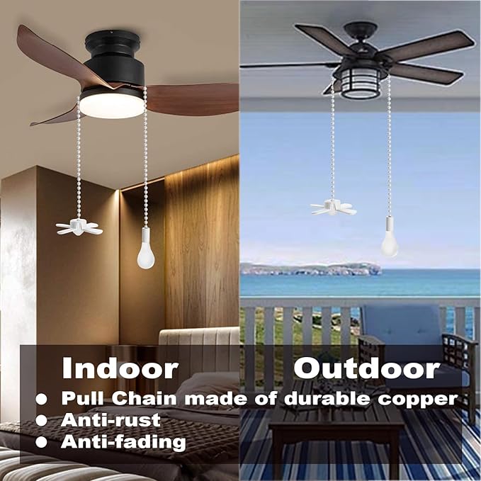 Ceiling Fan Pull Chain Extension Ornaments Chains with Decorative Light Bulb and Fan Cord 13.6 Inches Bronze Fan Pull Chain Set for Ceiling Light Lamp Fan Chain(Paint White)