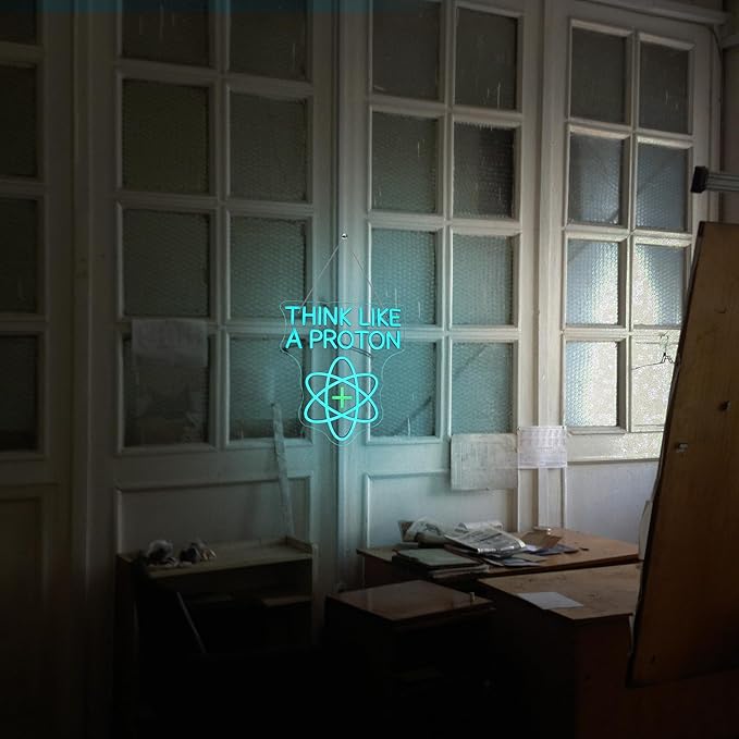Think Like a Proton Neon Sign – Dimmable LED Wall Light with USB Power, 5V/2A – Science-Themed Room Decor for Kids, Students, Dorms, Offices, and Gift Ideas
