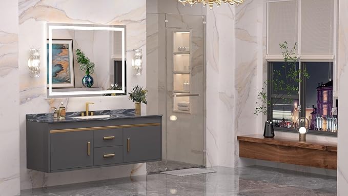 Keonjinn Lighted Bathroom Mirror, 42 x 32 Inch Bathroom LED Mirror with Lights, Frontlit Only, HD Tempered Glass, UL-Listed LED Driver, Anti-Fog, 6000K Dimmale, Easy Installation(Horizontal/Vertical)