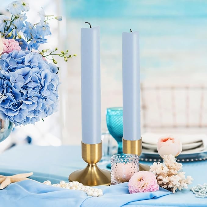 16Pcs Gold Candle Holders Metal Taper Candlesticks Holders Short Skinny Brass Candlestick Holders Candlestick Holders Bulk for Wedding Thanksgiving Centerpieces Christmas Birthday Party Holiday (16)