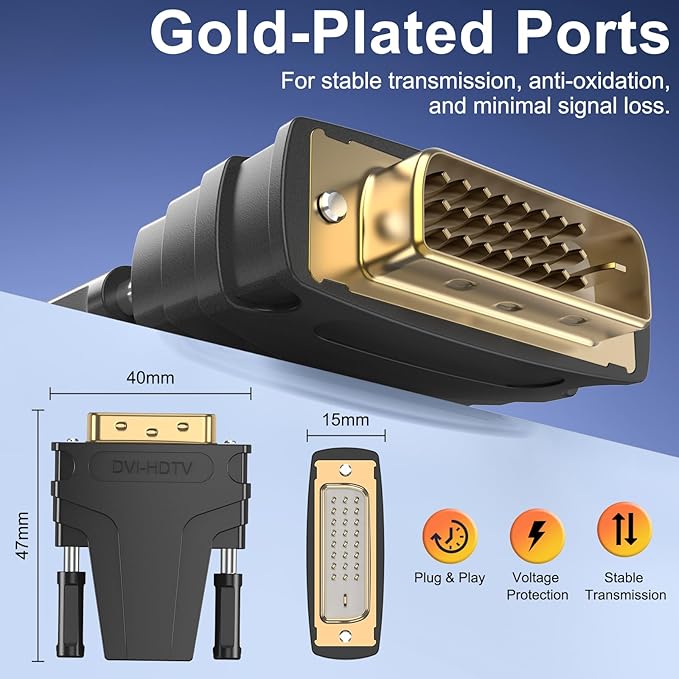 Meliya 2 Pack DVI to HDMI Adapter, Gold-Plated Bi-Directional DVI Male to HDMI Female Converter 4K 1080P for Monitor, PC, PS4, PS3, Projector, TV