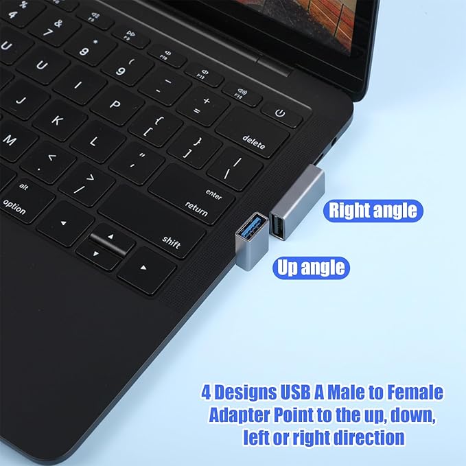 90 Degree USB 3.0 Adapter 4 Pack, L Shape Extender Left and Right Angle and Up and Down Angle USB A Male to Female Converters Extend Laptops for PC, Laptop, Power Bank (Grey)