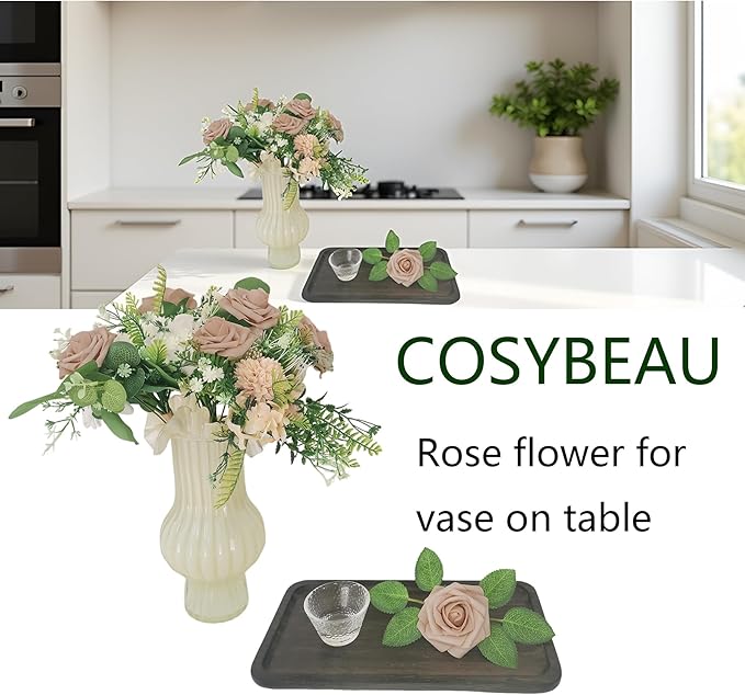 Artificial Flowers 25pcs Fake Roses, Caramel Foam Rose Faux Flower for DIY Wedding Bouquets Bridal Shower Centerpieces Floral Arrangements Home Decorations Party Backdrops Table