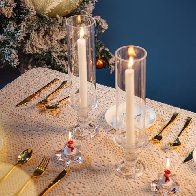 Hurricane Candle Holder Glass Taper Hurricane Clear Tall Candlestick Candles Holders Table Centerpiece Wedding Party Dining Event Home Decor (6)
