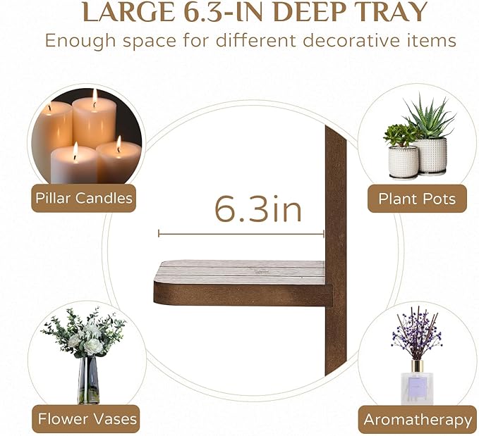 Large Candle Sconces for Farmhouse - 19.7 Inch Wood Candle Holder Wall Decor Set of 2 - Rustic Wall-Mounted Floating Shelf for Fireplace Mantel Bedroom Living Room