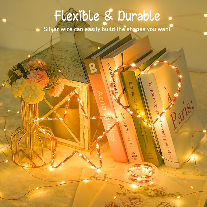 JMEXSUSS 2 Pack Fairy Lights Battery Operated with Remote, Total 200 LED 66ft Battery Powered Christmas Lights, 8 Modes Twinkle String Lights for Bedroom, Indoor Christmas Tree Decor, Warm White