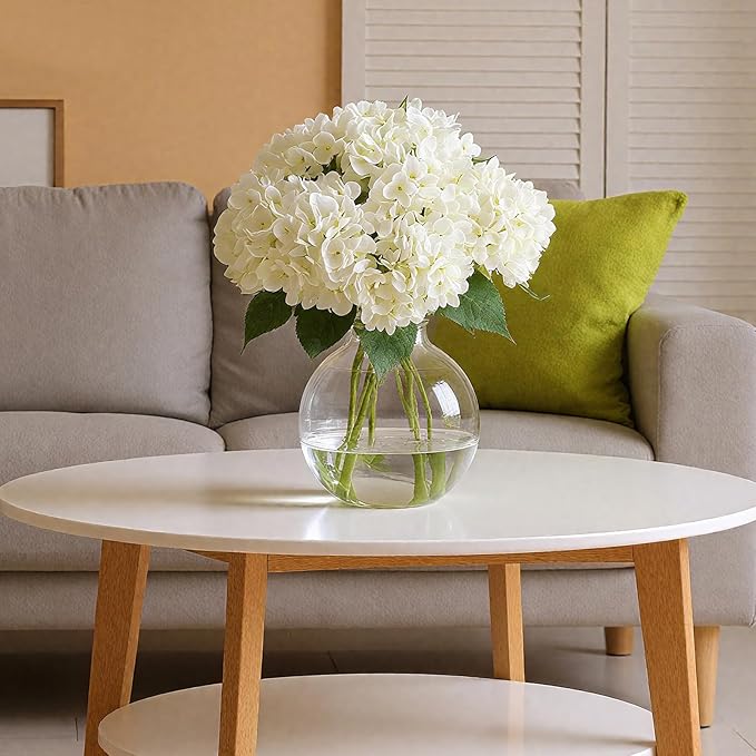 8 Pcs 18 Inch Hydrangea Artificial Flowers Faux Hydrangea Flowers with Stems Fake Bouquet Bulk Realistic Floral for Fall Home Table Christmas Indoor Outdoor Decoration(White)