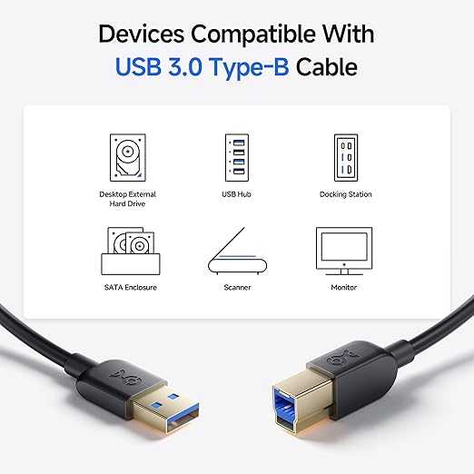 Cable Matters 5Gbps Long USB 3.0 Cable - 10ft, USB A to B Cable, USB3 Cord with Type-B 3.0 Connector for Hard Drive Enclosure/Built-in Hub and More, Black