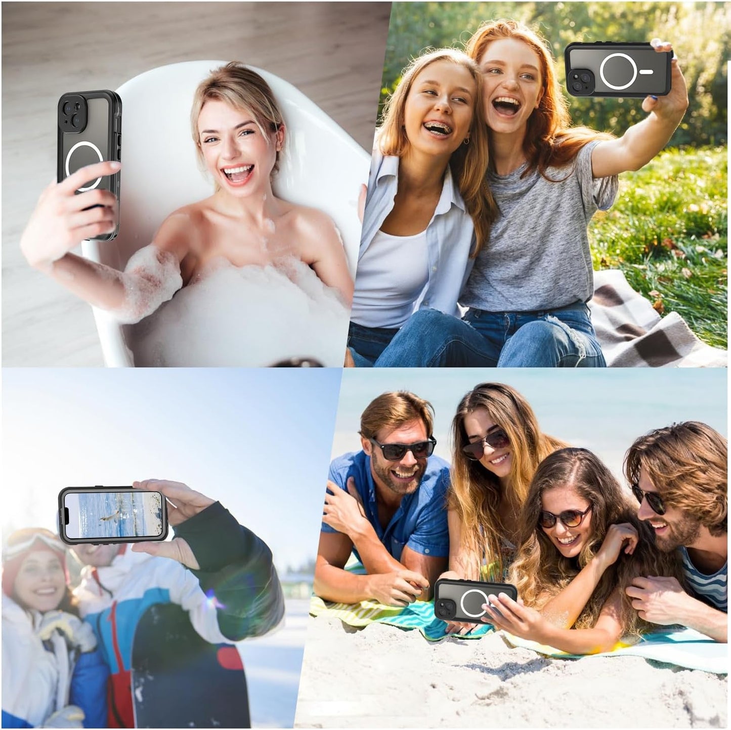 Full Body Case for iPhone 15 Plus 6.7 Inch, Waterproof Anti-Scratch Clear Magnetic Rugged Protector, Black-Gray
