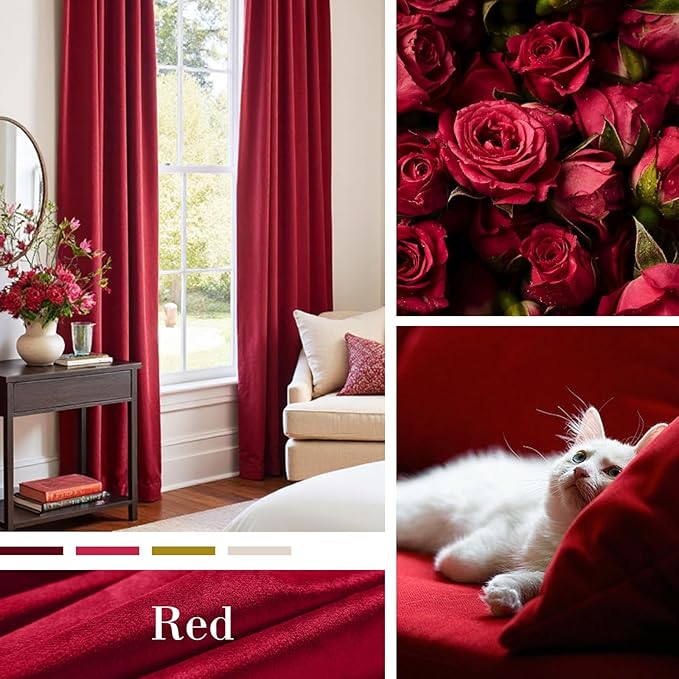 Lazzzy Velvet Blackout Curtains Thermal Insulated Room Window Drapes Super Soft Luxury Curtains for Living Room Bedroom Rod Pocket 2 Panels, Red, 52" W x 108" L