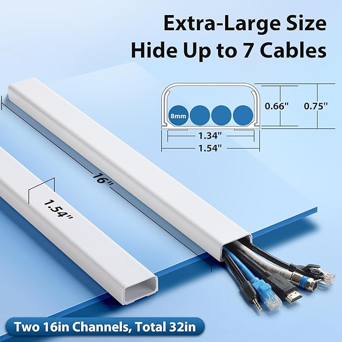 ZhiYo Cord Covers for Wires on Wall 32in(2xL16in), Wire Covers for Cords, X-Large TV Cord Hider Wire Hider for Cords, Cable Hider for Wall Mount TV, Cable Cover Wall Cable Raceway White W1.5in H0.7in