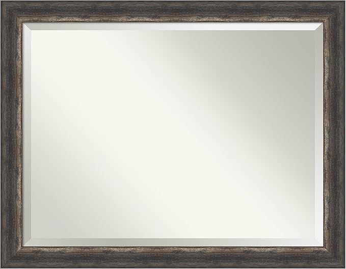 Amanti Art Brown Bathroom Mirror for Over Sink, 35x45 Bark Rustic Char Rectangle Vanity Mirror, X-Large Country Rustic Frame, Hangs Horizonally and Vertically, Bathroom Wall Decor, Beveled Edge