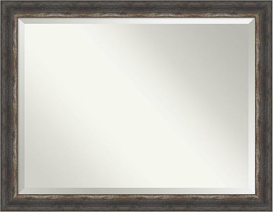 Amanti Art Brown Bathroom Mirror for Over Sink, 35x45 Bark Rustic Char Rectangle Vanity Mirror, X-Large Country Rustic Frame, Hangs Horizonally and Vertically, Bathroom Wall Decor, Beveled Edge