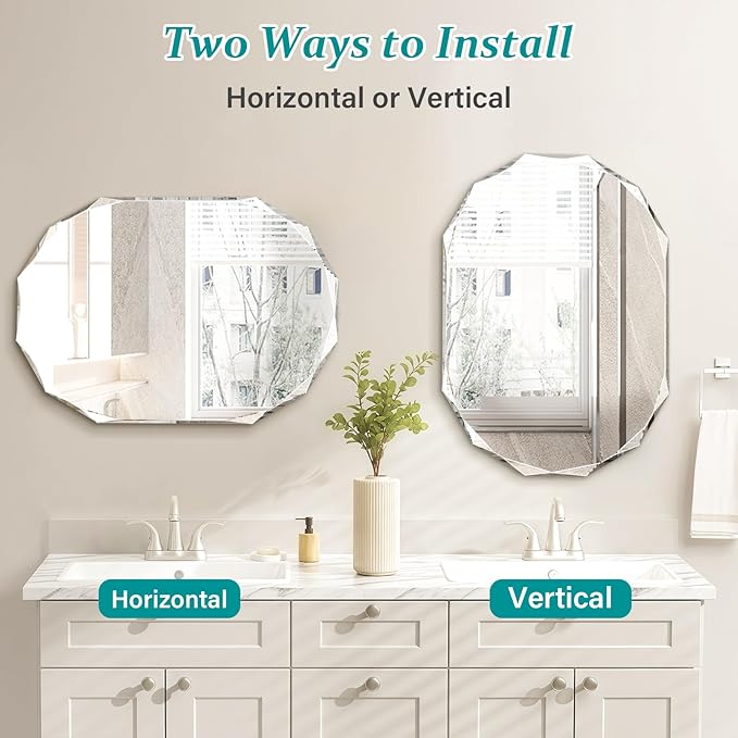 Pregaspor Single Beveled Edge Bathroom Vanity Mirror, 20" x 28" Oval Wall Mirror, Shatterproof Frameless Mirror for Over Sink, Restroom