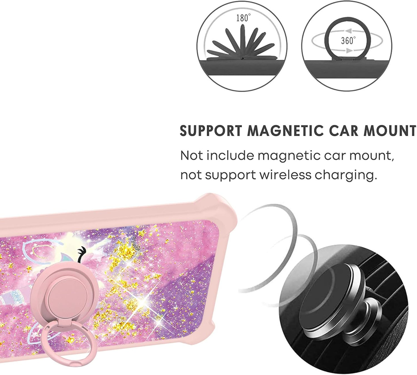 jioeuinly Gold Glitter Luminous Vortex HD62 Case with Tempered Glass Screen Protector and Ring Support