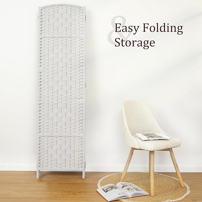 Rose Home Fashion 6 ft Tall Room Divider, Room Dividers and Folding Privacy Screens, 15.7in Privacy Screen 4 Panel Partition Temporary Wall Separation for Private, White