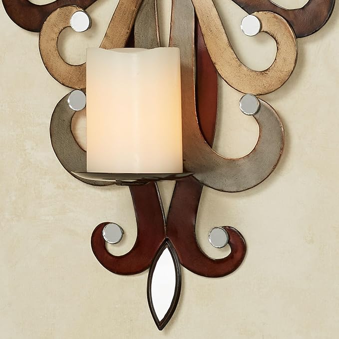 Fiorenzo Wall Sconce Pair | Set of Two Candle Sconces | Modern Candle Holders | Mirrored Hand Dyed Candleholders | Silver Auburn Gold Brown | Swirl Scrolls | Wall Decoration | Hanging Wall Sconces