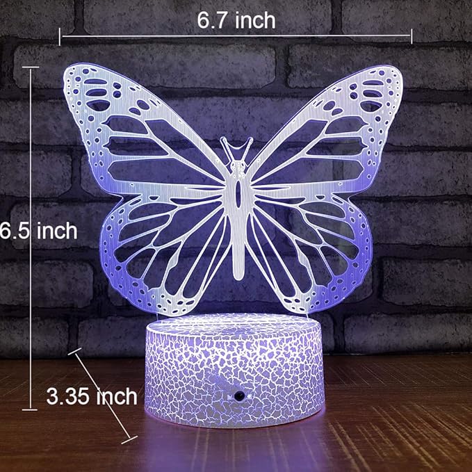 Butterfly Night Light, Birthday Gift for Girls 3D Illusion Lamp Kids Bedside Lamp with 16 Colors Changing Remote Control Butterfly Toys Girls Gifts