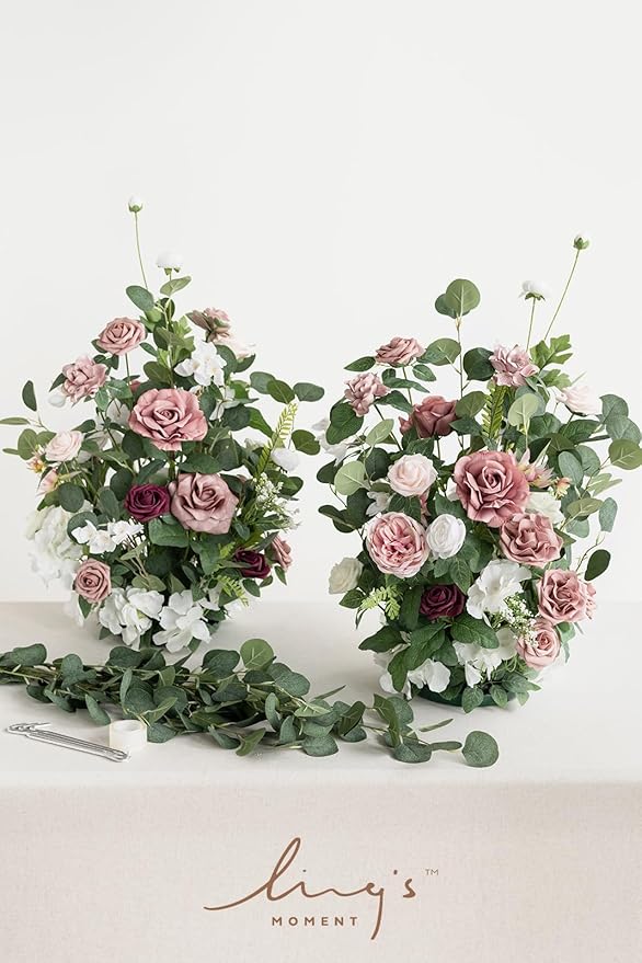 Ling's moment 41" Tall Free Standing Artificial Flowers Arrangements 2 pcs Wedding Arch Altar Stage Decorations Dusty Rose & Cream for Ceremony Reception Church Backdrop Outdoor Aisle Floral Party