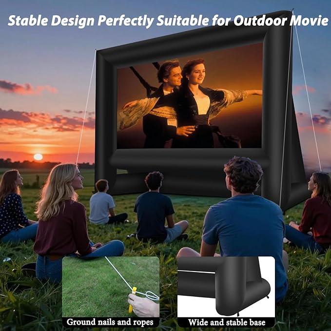 20 Feet Inflatable Movie Screen Outdoor Theater Blow Up Projection Screen with Carry Bag Blower for Front and Rear Projection Home Theater Backyard Pool Fun