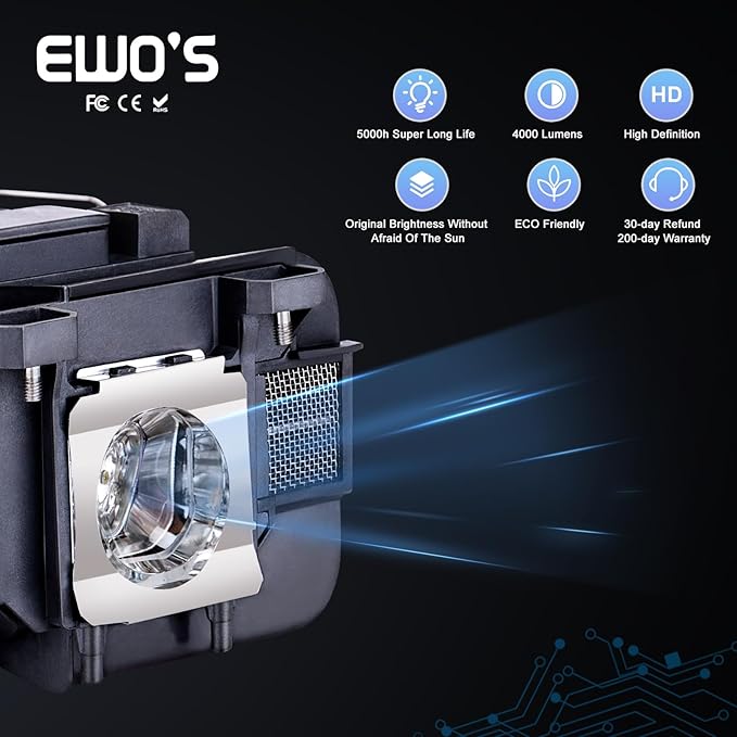 EWO'S ELP77 Replacement Projector Lamp for ELPLP77 Epson Powerlite 1975W 1980WU 1985WU 4650 4750W 4770W 4855WU G5910 HC 1440 PC 1985 EB-1970W 4550 4855WU H543C H544C V13h010l77 Lamp Bulb Replacement