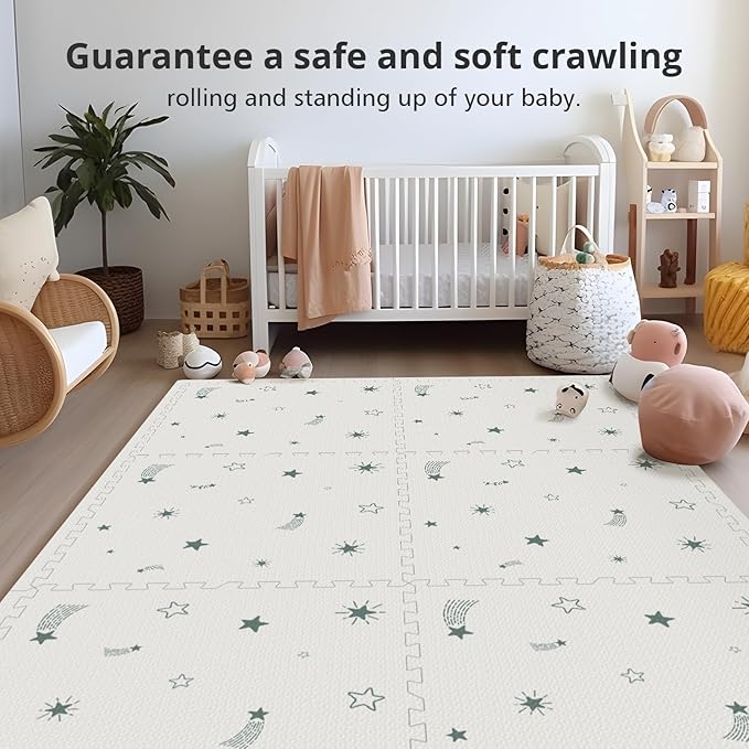 Baby Foam Play Mat, PIGLOG 72”x48” Floor Mats for Kids, Baby Crawling Mat with Interlocking Floor Tiles, Toddler Playmats for Indoor and Outdoor, Easy to Clean Playroom Foam Mats, Pentagram