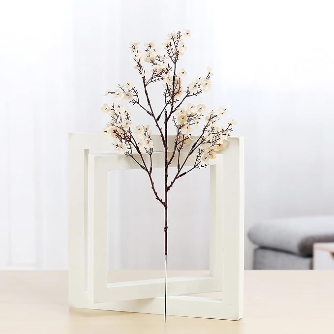 JAKY-Global Fake Fall Flowers Artificial for Decoration Faux Silk Babys Breath Floral Stems Home Indoor Halloween Decor Centerpieces Tables Vase Beige 12pcs