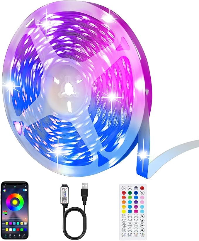 LED Lights for Bedroom, 65ft Smart RGB Music Sync Bluetooth App & Remote Control, USB-Powered LED Strip Lights, Gaming, Bedroom, PC, Home Theater,Parlor,Room