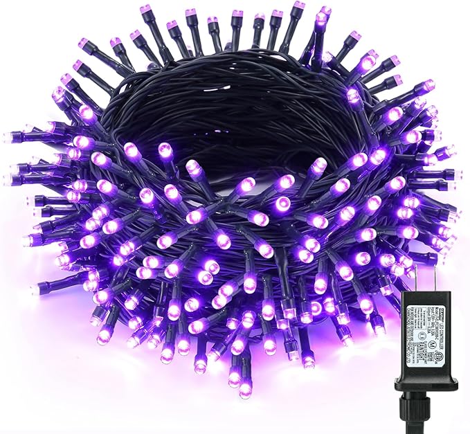 ODEETRONIC Purple Halloween Lights, 98.4ft 300 LED Purple String Lights, 8 Modes Halloween Light String Connectable, Plug in Twinkle Fairy Light Waterproof for Outdoor Holiday Party Home Tree Decor