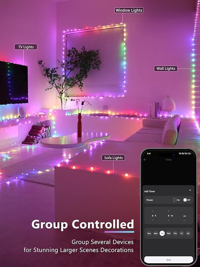 BrizLabs Smart Christmas Lights, 66ft 200 LED Color Changing Xmas Lights Work with Alexa & Google Home, Rainbow Fairy Light Christmas Decorative Tree Lighting Green Wire for Xmas Tree Halloween Party