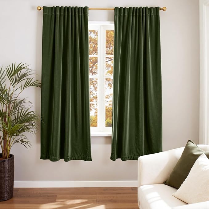Lazzzy Velvet Blackout Curtains Thermal Insulated Room Window Drapes Super Soft Luxury Curtains for Living Room Bedroom Rod Pocket 2 Panels, Moss, 52" W x 72" L