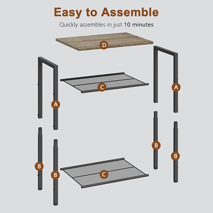 Hoctieon 2-Set 3 Tier End Table, Telephone Table Set of 2, Tall Side Table with Storage Set of 2, Small Nightstand for Small Spaces, Metal Frame, for Living Room, Bedroom, Sofa Couch, Hallway, Greige