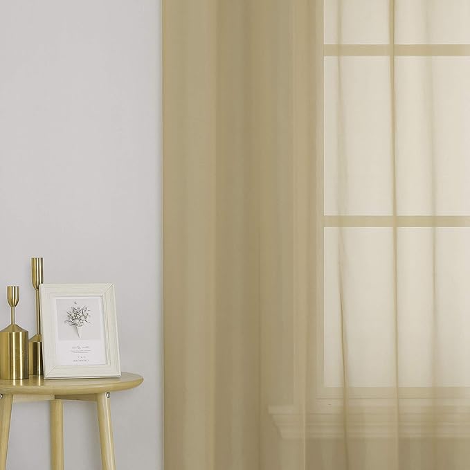 KEQIAOSUOCAI Taupe Sheer Curtains 84 inch Length - Sheer Home Decoration Window Coverings for Loft Narrow Window (54 Wide x 84-inch Long,2 Pack)