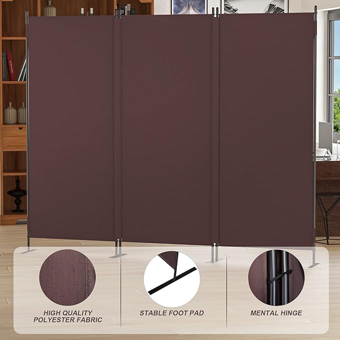 Room Divider Panel 6Ft Privacy Screen Wall Divider JAXPETY Folding Portable Partition Wall 88" W x 73" H Dividers for Room Separation Indoor, Brown
