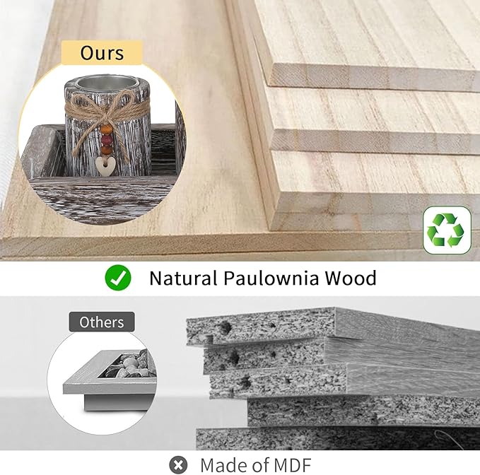 Farmhouse Coffee Table Decor Candle Holder - Romadedi Boho Wooden Tray with 4 Tealight Candles Holders for Tables Centerpiece Home Decorations Living Room Fireplace Whitewashed