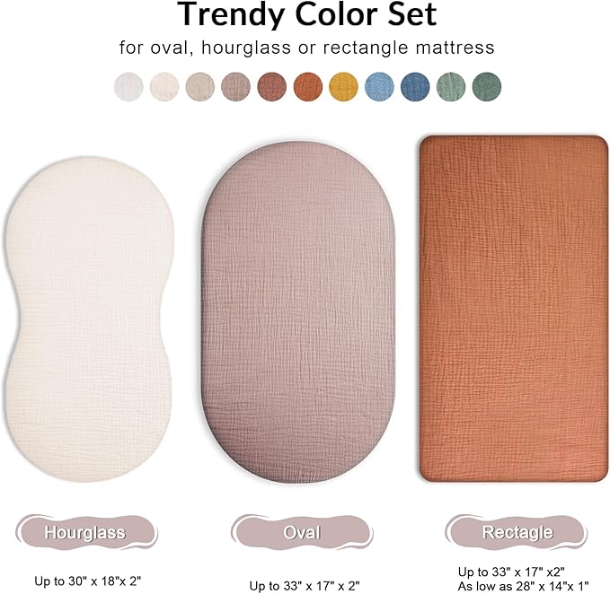 Bassinet Sheet for Baby Boy Girl 2 Pack, Fitted Sheets for Rectangle, Oval, Hourglass Bassinet Mattress, Muslin Moses Basket Sheets (Strawberry & Pale Pink, Bassinet Sheet)