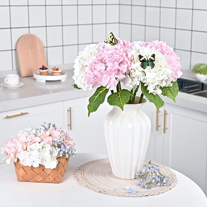 Waipfaru 21" Real Touch Hydrangea Artificial Flowers with Long Stem & Leaves, Full Latex Faux Hydrangea Flowers for Home Decor Party Floral Arrangements Wedding Bouquets Centerpieces(Pink, 3Pcs)