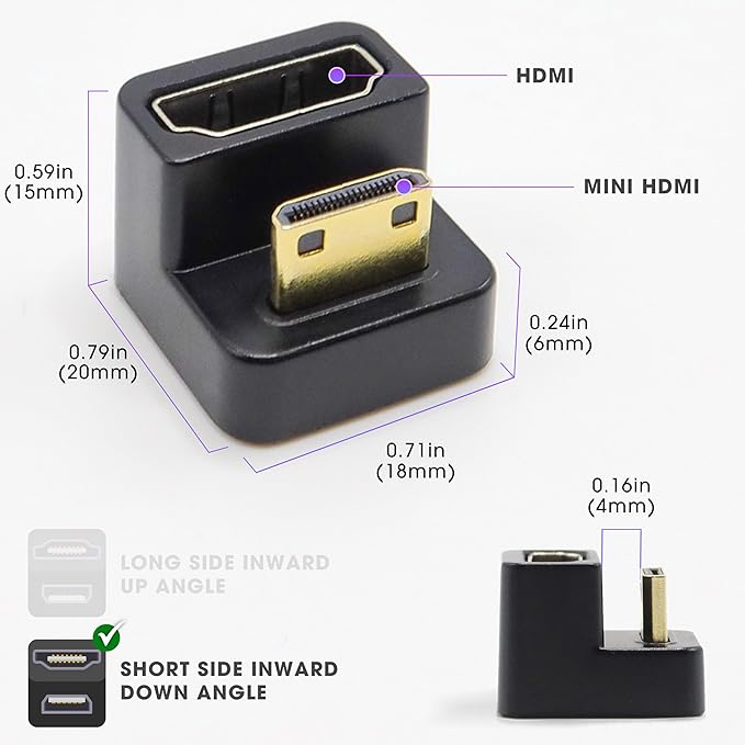 Kado Portable Monitor 180 Degree Adapter Set - Mini HDMI to HDMI 4K 60Hz U Shaped USB-C to USB-C USB 3.1 Gen 2 10Gbps 60W PD Charging Extender Converter for Laptop and Tablet (Mega Combo)